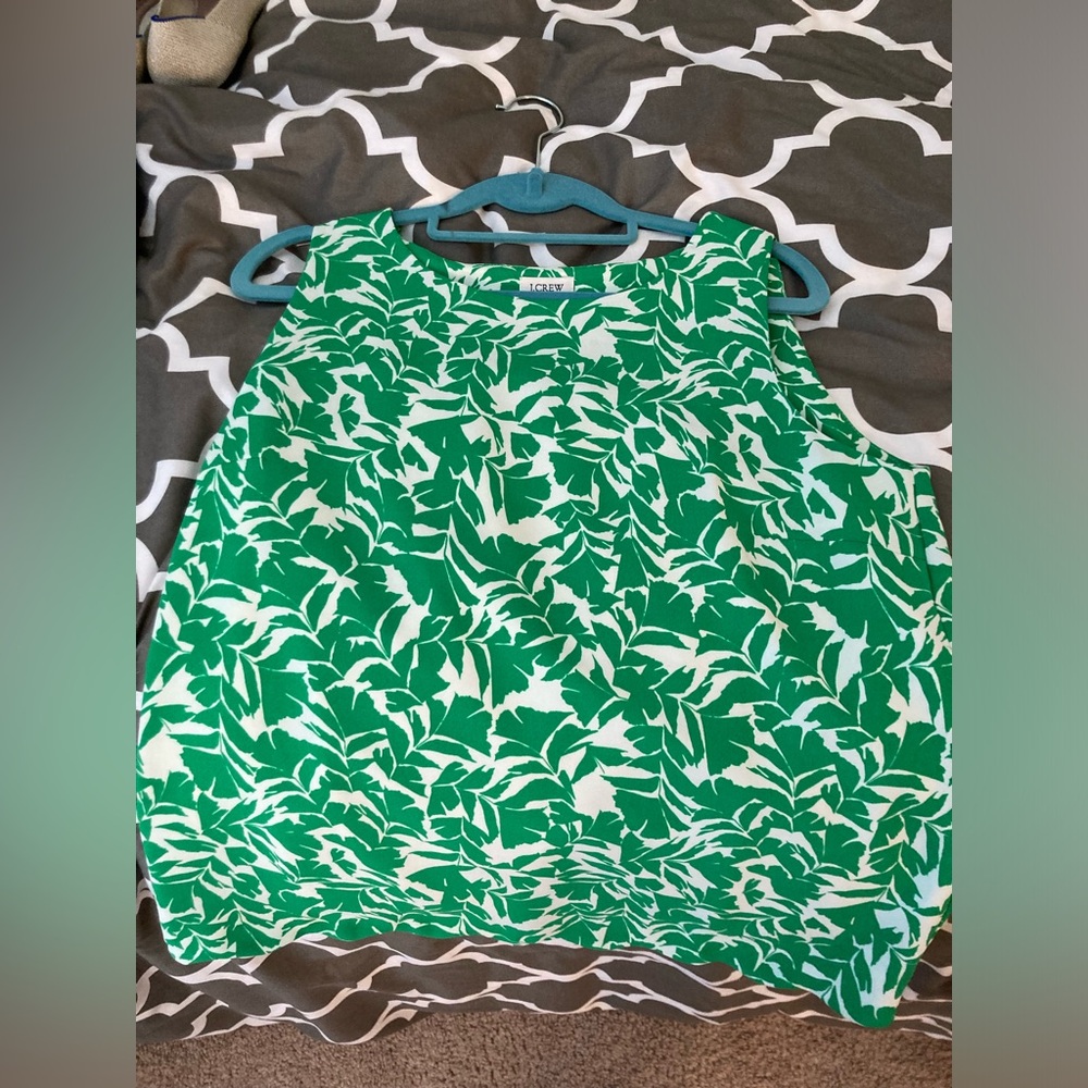J.Crew green and white pattern blouse with cross open back size S
